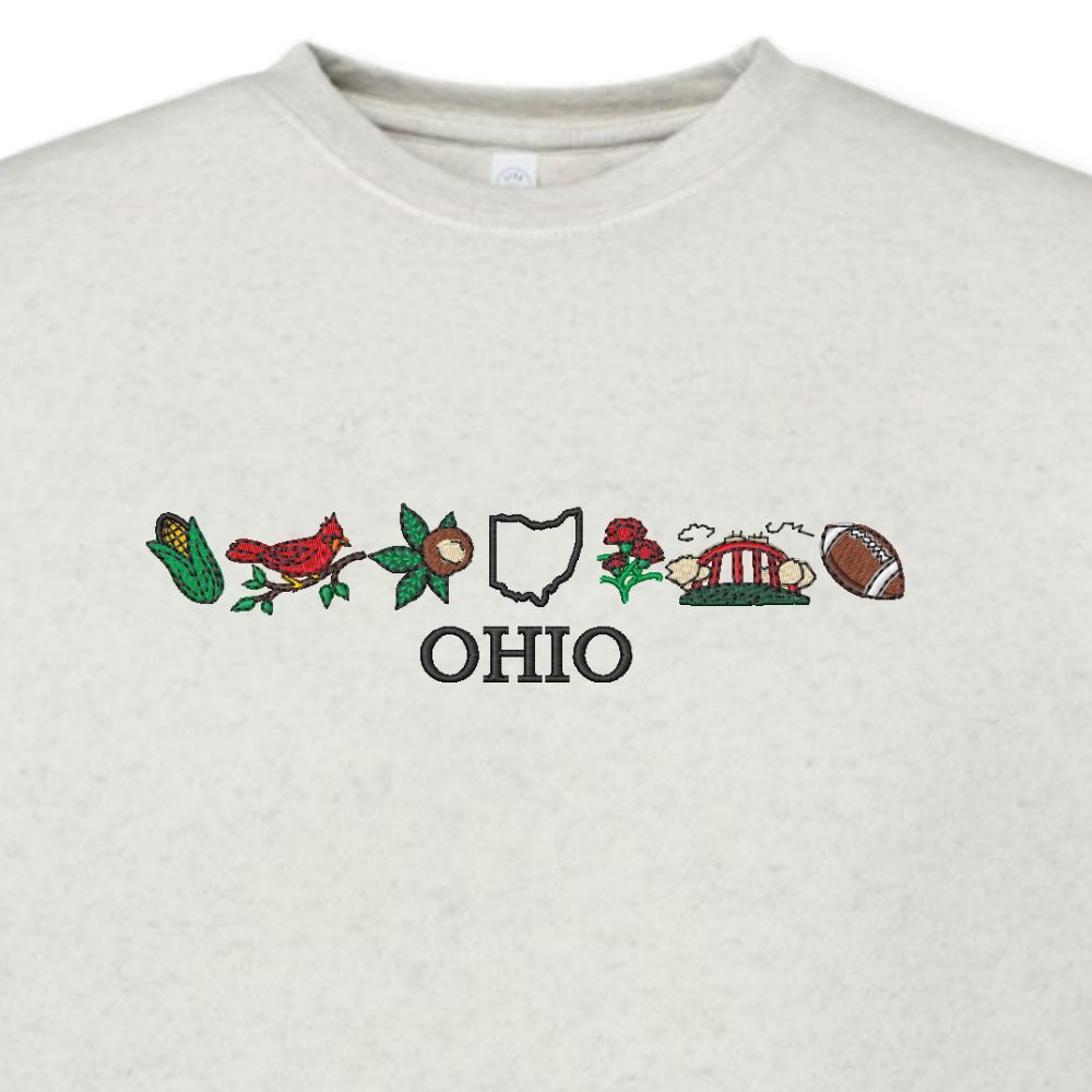 Ohio Icons Embroidered Crewneck Sweatshirt Close up