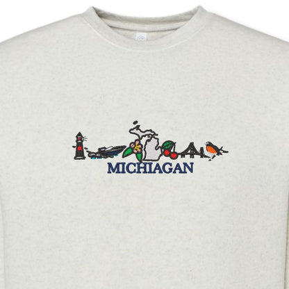 Michigan Icons Embroidered Crewneck Sweatshirt Close Up