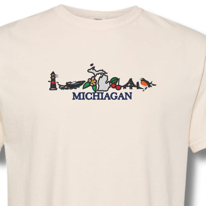 Michigan Icons Embroidered T-Shirt Close Up